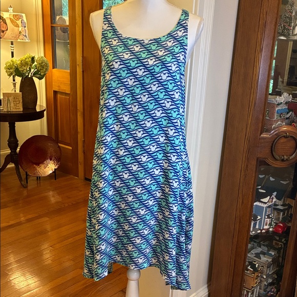 Disney Cruise Line Blue, Green and White Wave High Low Dress with Mickey Mouse - Picture 1 of 16